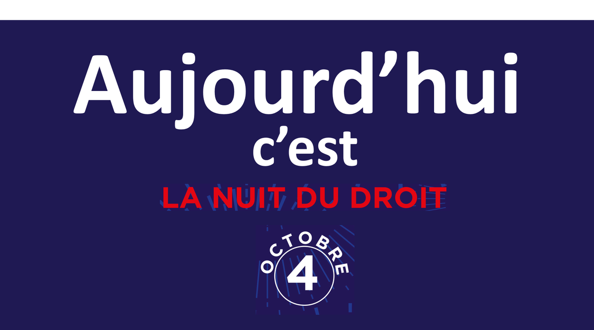 🚨 Aujourd'hui c'est l'anniversaire de la Constitution de 1958, et l'ouverture de #LaNuitDuDroit ! Tous les établissements et partenaires vous attendent nombreux pour célébrer ensemble cet événement. #NDD2018 Pour les dernières infos ➡ lanuitdudroit.fr