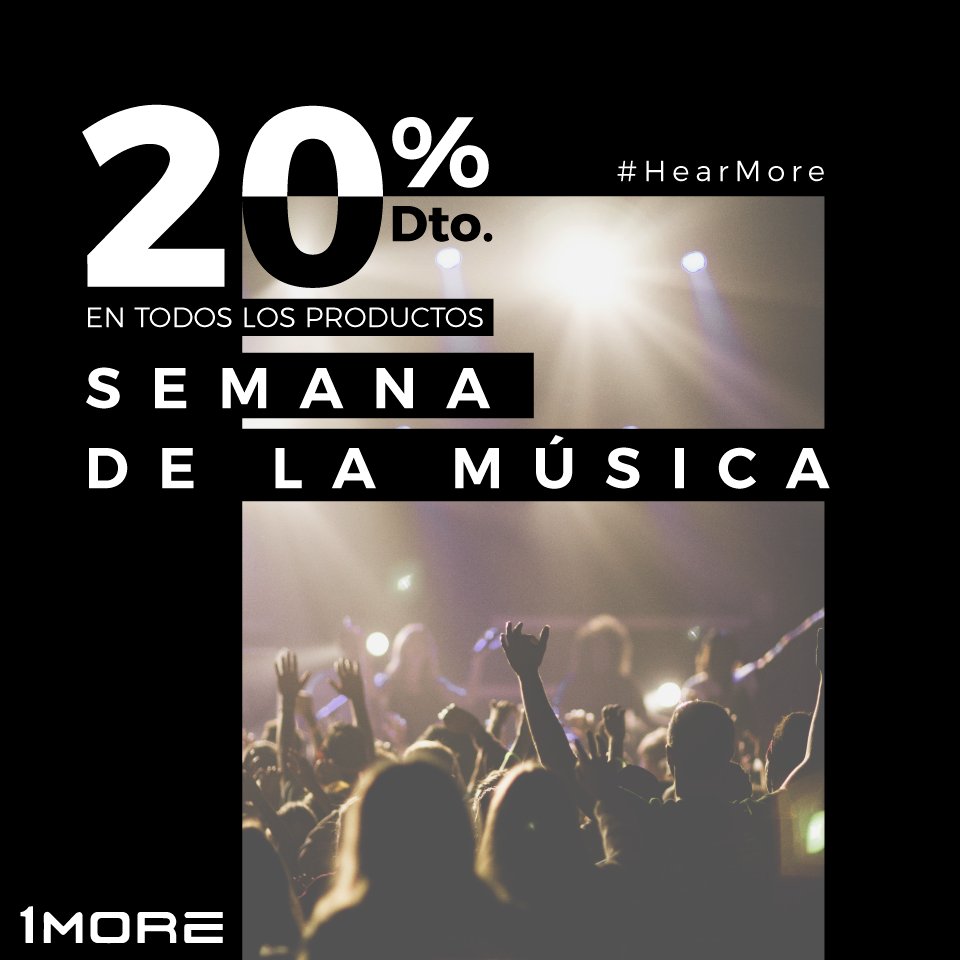 ¿Aún no lo sabes?
En <a href="/1MORE_Es/">1MORE Spain</a> estamos celebrando #LaSemanaDeLaMúsica con un 20% de Descuento en todos nuestros productos. 
¡Entra y hazte con #1MORE! 
bit.ly/2OoK7o2