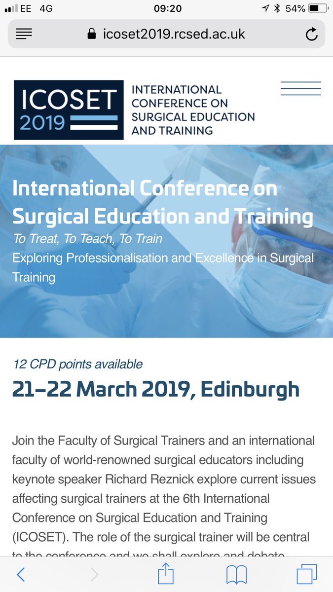 CMcIlhenny's tweet image. Calling all Surgical Trainers - the International Conference on Surgical Education and Training comes to Edinburgh next March icoset2019.rcsed.ac.uk
