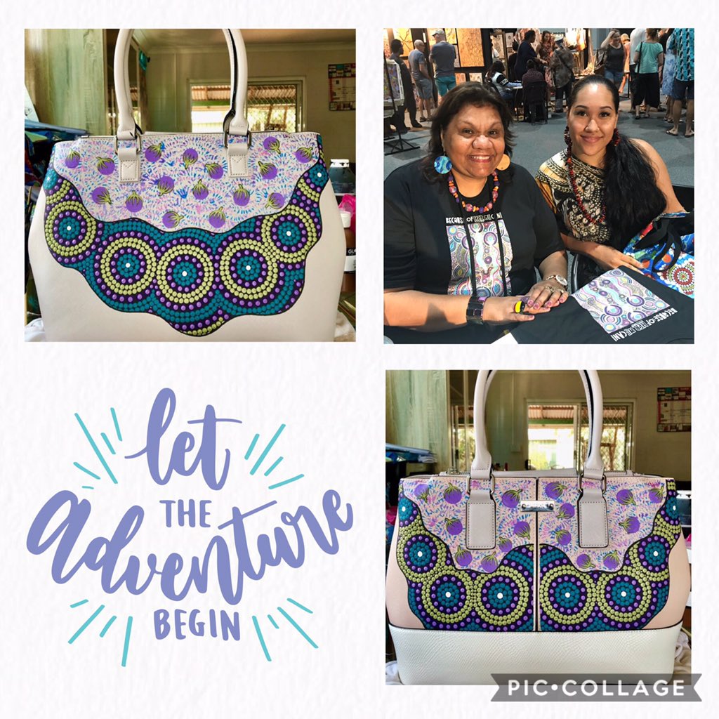 ChristineRoss6's tweet photo. How fabulous is the Aboriginal Art Work on my new handbag by Tradara Briscoe. It depicts my Yeperenye Dreaming from A/S, looking forward to showing it off at the World Indigenous Business Conference next week in NZ 😀 https://t.co/gQ53iwVszg