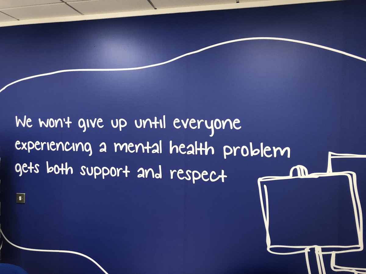 david3012's tweet photo. In #Statford today with @MindCharity colleagues. Love the huge vision statement painted on the walls in reception. #WontGiveUp #Unstoppable #Support #Respect https://t.co/jPUNHIcDJ9