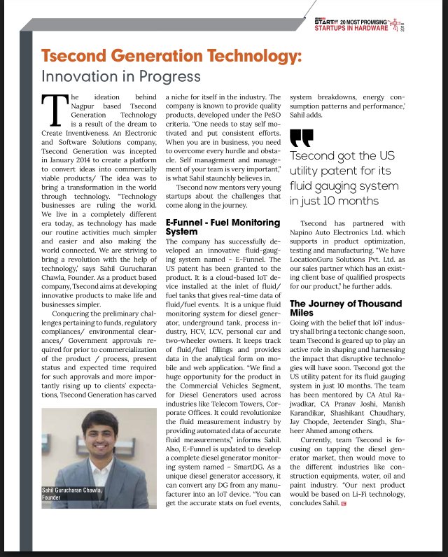 tsecond_gyan's tweet photo. Tsecond got featured in Silicon India magazine and among "INDIA'S TOP 20 MOST PROMISING HARDWARE STARTUPS" 😎 https://t.co/XnEHjTSnNK