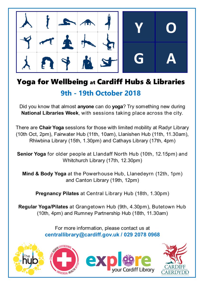 During #LibrariesWeek (plus some of the following week!) we have a range of free yoga sessions taking place across Libraries and Hubs.  This includes senior yoga, chair yoga, pregnancy pilates and yoga for the mind.  Get involved!  See poster for details!