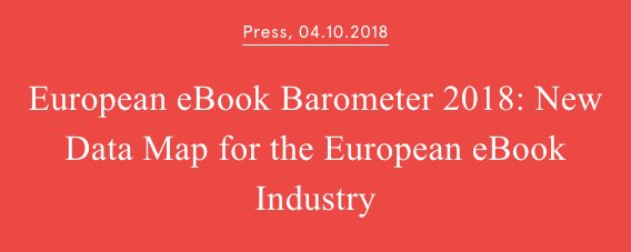 bookwire's tweet photo. We are very pleased to be one of the main partners of the innovative European E-Book Barometer! #Pressrelease: https://t.co/FrotYbcT6k #EuropeanEBookBarometer #EBookindustry #EBookbusiness #EBookDistribution https://t.co/kRhDZsqEf4