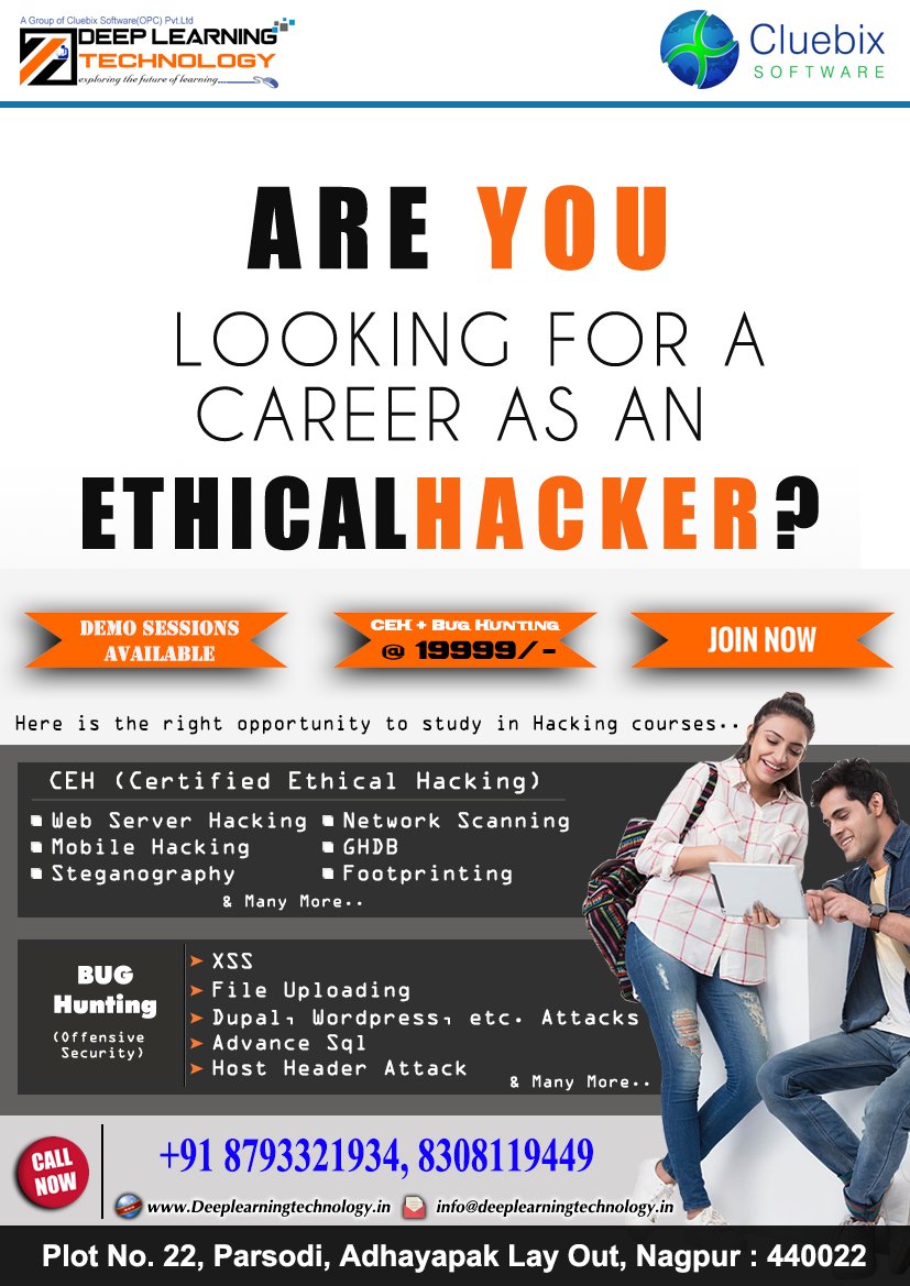 deeplearningtec's tweet image. Ethical Hacking & Bug Hunting Only @19999/-
Apply here: goo.gl/2GLdQj
#engineering #nagpur #hackers #security #bug_hunting #orangecity #owaspnagpur #technology