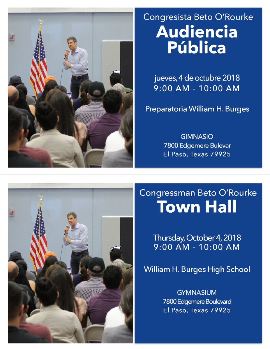 One hour away from our town hall at the William H. Burges High School Gymnasium in El Paso. Looking forward to hearing what’s on your mind.