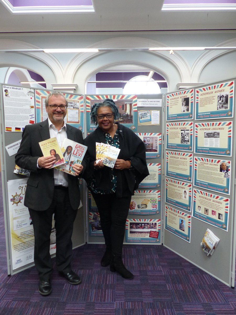 Chief Librarian Barry Clark and Cllr Taylor at yesterday's opening of the Windrush70 exhibition at Central Library #BlackHistoryMonth