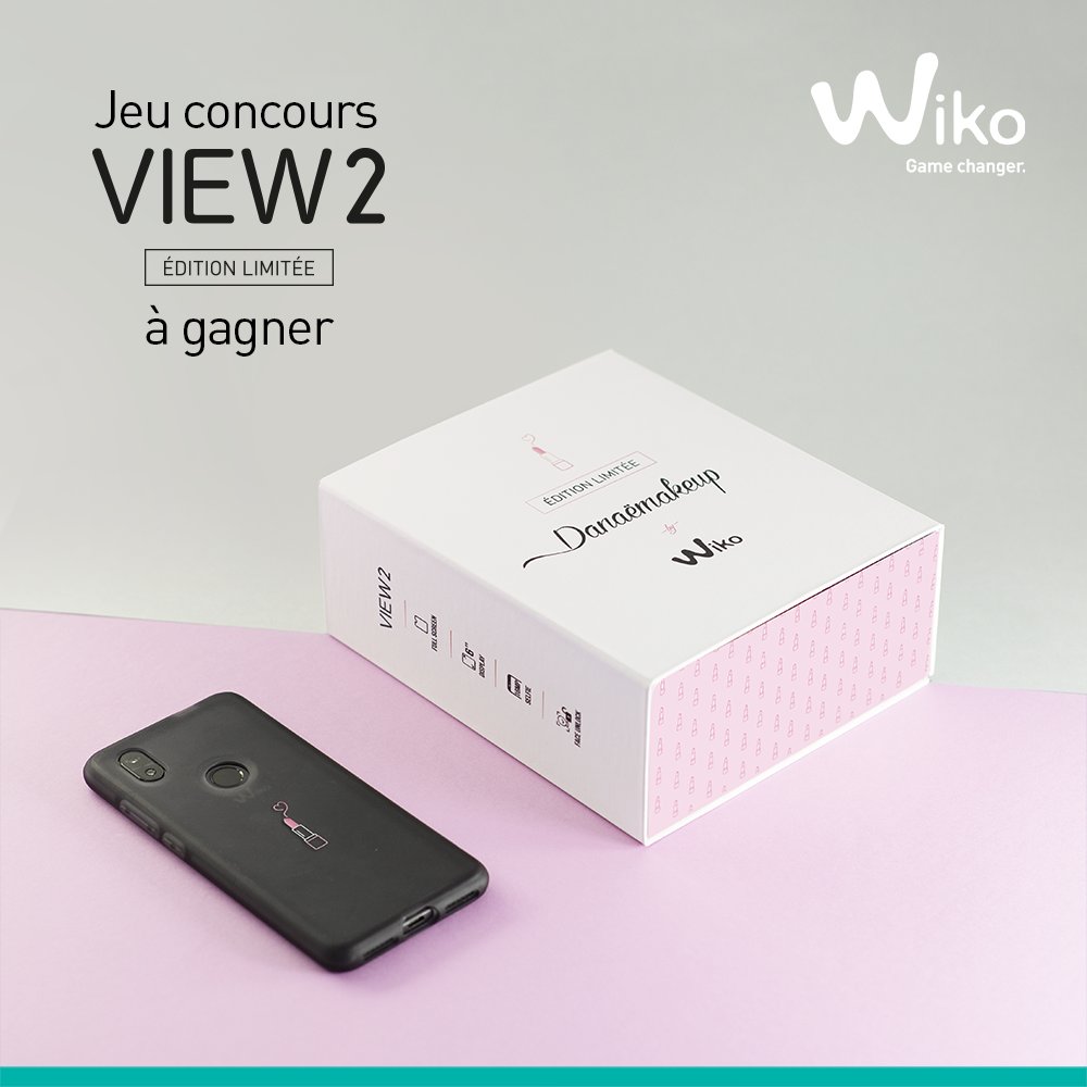 WikoMobile's tweet photo. #JeuConcours 

@danaemakeup nous dévoile son pack #WikoView2 édition limitée ! Prêt(e) à le gagner ? 

👉 RT + Follow pour participer 🔥 3 PACKS à gagner ! 

📆 Fin du jeu le 09/10 à 23H59, TAS le lendemain ! 

Son #WikoChallenge : https://t.co/El6rMLPRLa

Bonne chance ! 🍀 https://t.co/EExQpX0d9f