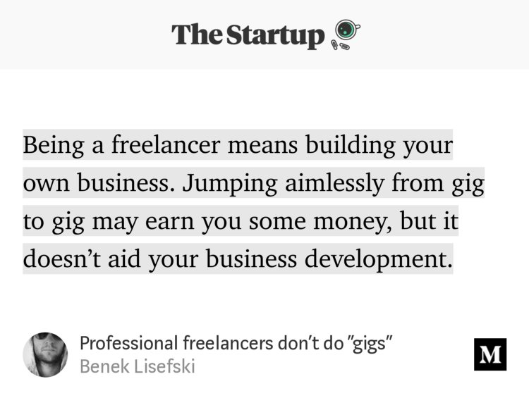 jacipena's tweet photo. "Professional freelancers don't do 'gigs'" - Benek Lisefski https://t.co/TYQz1fxJWE https://t.co/vhL5xFQ0aH