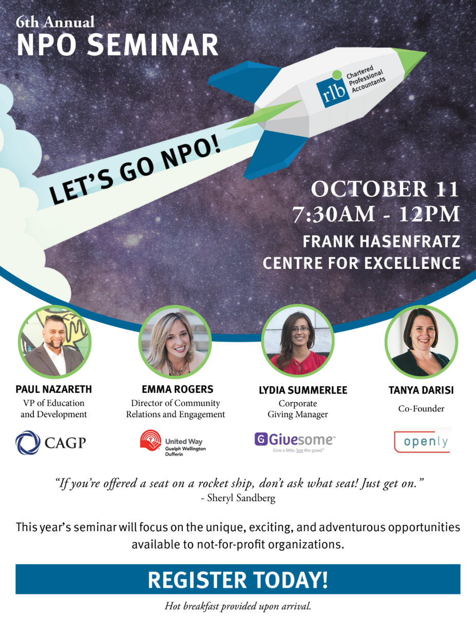 RLBLLP's tweet image. We're only ONE WEEK away from our annual NPO Seminar! Join us on Oct. 11th with @UWGuelph @CAGP_ACPDP @ChangeOpenly @givesome_gives Register today! guelph.snapd.com/events/view/11…