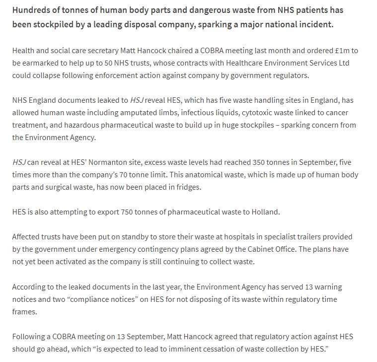 Exclusive: Tonnes of human body parts stockpiled by NHS waste management firm hsj.co.uk/policy-and-reg…