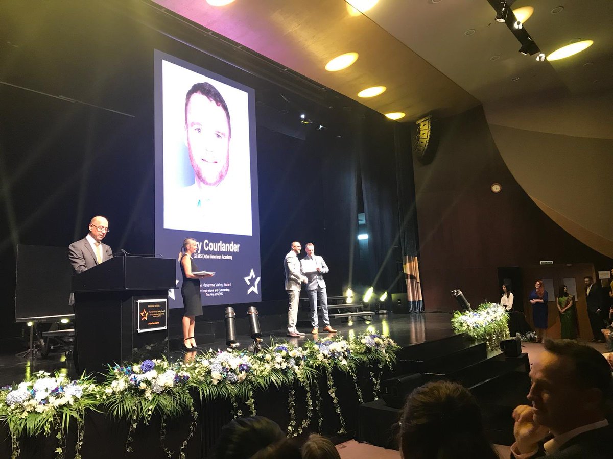 lisaramshaw21's tweet photo. Our very own Rory Courlander from @gems_daa at the Mariamma Varkey Awards - Go Rory! #teachersmatter #GEMSgenius @tammyMurphyDAA https://t.co/gQZ1WX00mZ