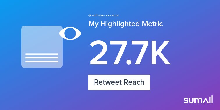 sellsourcecode's tweet image. My week on Twitter 🎉: 1 Like, 3 Retweets, 27.7K Retweet Reach, 2 New Followers. See yours with sumall.com/performancetwe…