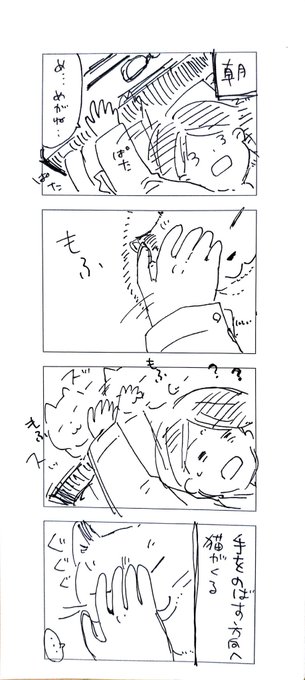 朝の猫の4コマを描きました。 