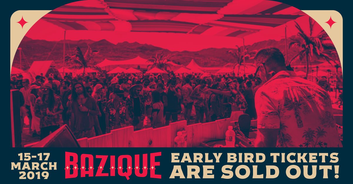 Early Birds are SOLD OUT!
Tier One Bazique Festival tickets are now selling for R650. 
🎟️ bazique.howler.co.za/events/3747/ti…