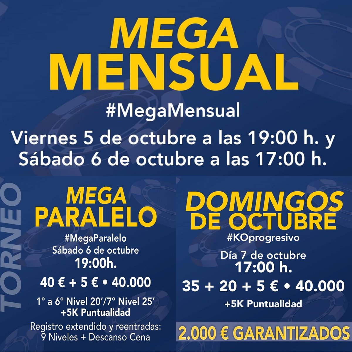 CasinoLaMancha's tweet photo. Se acerca un nuevo fin de semana de poker a @CasinoLaMancha

Nueva edición de un gran torneo: #MegaMensual

Que irá acompañado del #MegaParalelo

Y para rematar, estrenamos los domingos de torneo con un #KOprogresivo. Demuestra el killer que llevas dentro!!!! https://t.co/hkas8qw2Hn