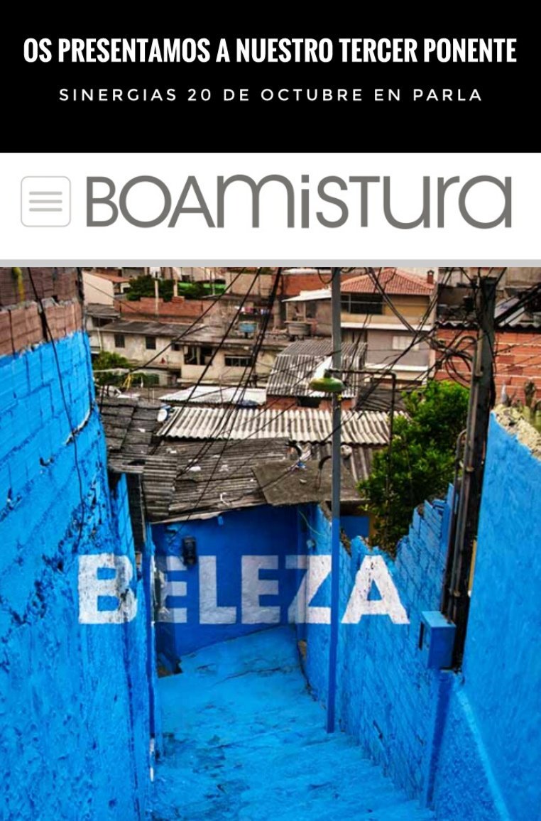 SinergiasParla's tweet photo. Os presentamos a nuestro tercer ponente @BOAMISTURA en #sinergias #Parla el 20 de Octubre en @Juventud_Parla https://t.co/RFsnZzAVwu