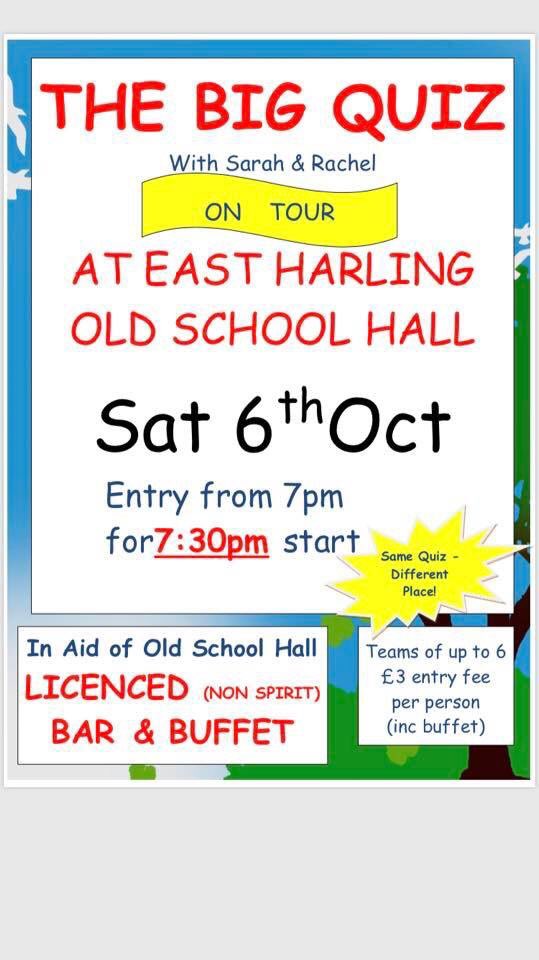 HarlingOld's tweet photo. The Big Quiz on Tour

This weekend at #eastharling #southnorfolk #broadland #communityevent #villagehall https://t.co/m1WSplo0nv