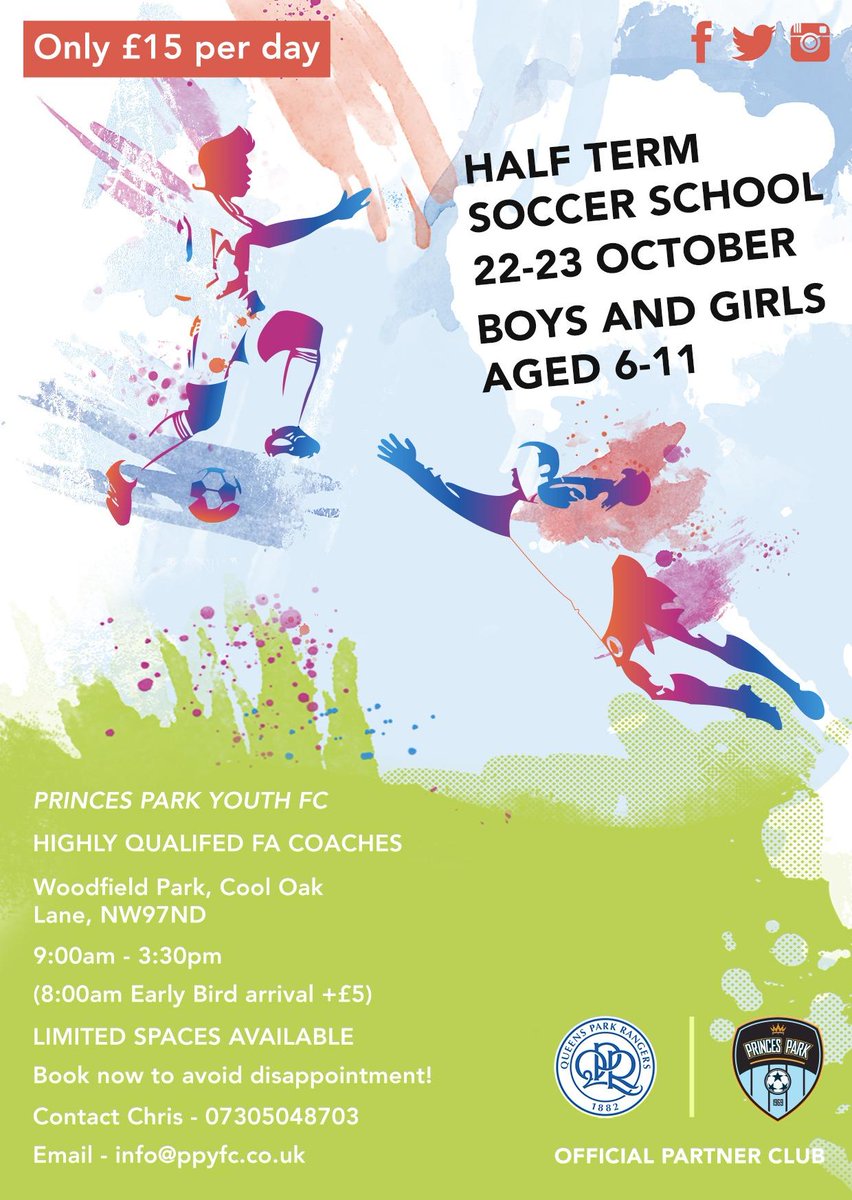 PPYFC's tweet photo. We're hosting an October half term soccer school! Monday 22nd and Tuesday 23rd ONLY so don't miss out. We have a limited number of spaces so you'll need to book in advance! The soccer school will involve fun games, matches and competitions with medals and trophies! BOOK NOW https://t.co/sbYth3CB8V