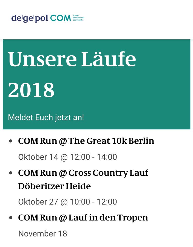 degepolCOM's tweet photo. Leute, lasst uns wieder gemeinsam als Team #COMrun loslegen 🏃♀️!
Drei sehr coole Läufe stehen zur Auswahl und wir freuen uns auf eure Teilnahme 💪
Also anmelden unter: https://t.co/JVQszQJKwf https://t.co/mGdq6EOilZ