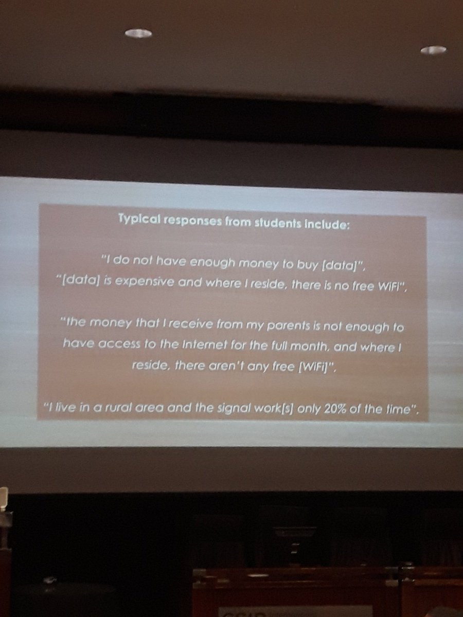GenHaupt's tweet photo. Lack of resources could increase risk of tacit social exclusion. "Undergraduate students' access to social media related resources and the risk of tacit social exclusion." Very interesting research presented by Leith, Schmulian &amp; Coetzee. #flexiblefutures2018 https://t.co/S5RVbPY6Zi