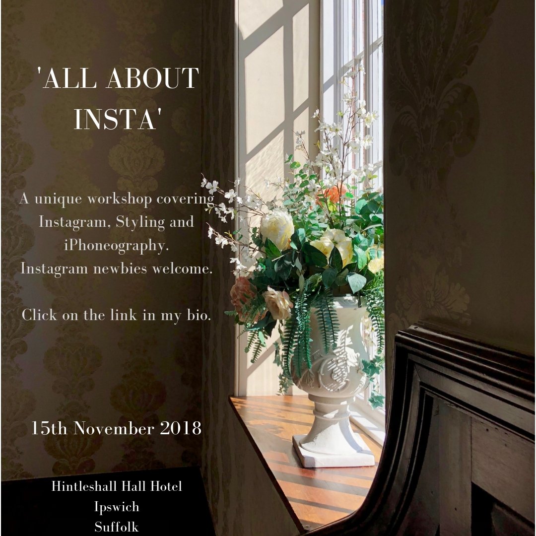 New! Unique #Instagram, #Styling and #Phoneography #Workshop in Hintlesham Hall, #Suffolk on 15th November 2018. Click link for further info... it's rather a special day out....
lindseydicksoncreative.co.uk/instagram-and-…