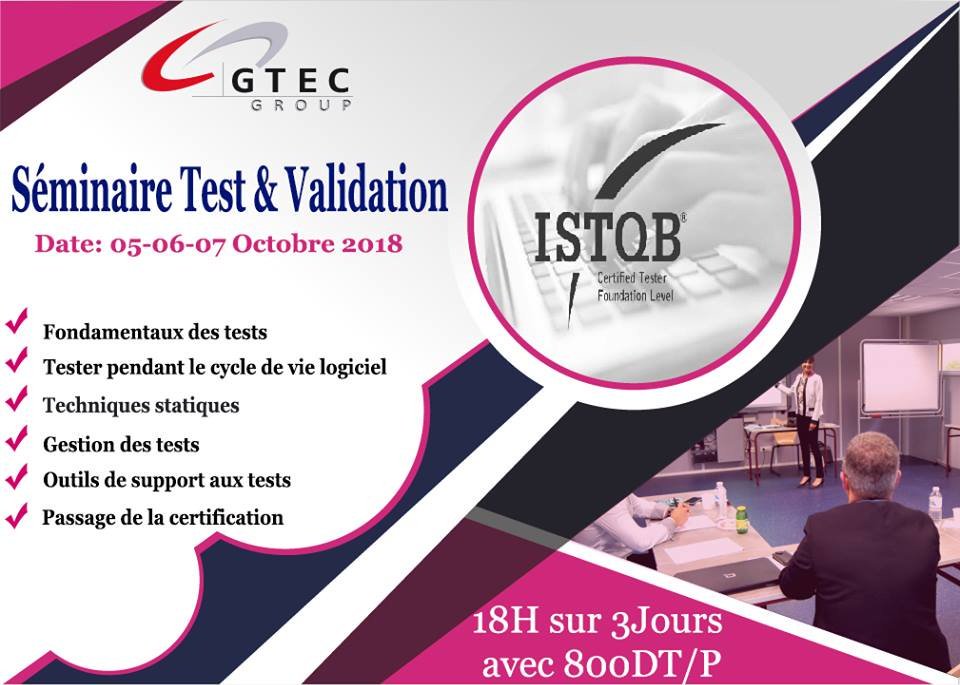 Sarra_G2C's tweet image. Réservez votre place pour la formation #ISTQB #Test_et_validation 
Durée : 03 jours :
📅Date: 05-06-07 Octobre 2018 de 9h jusqu&apos;à 16h30 avec pause café riche.
Prix formation : 800 DT
Prix Examen : 700 DT
GSM : +216 29 830 649
E-mails : g2c.formation2@gmail.com