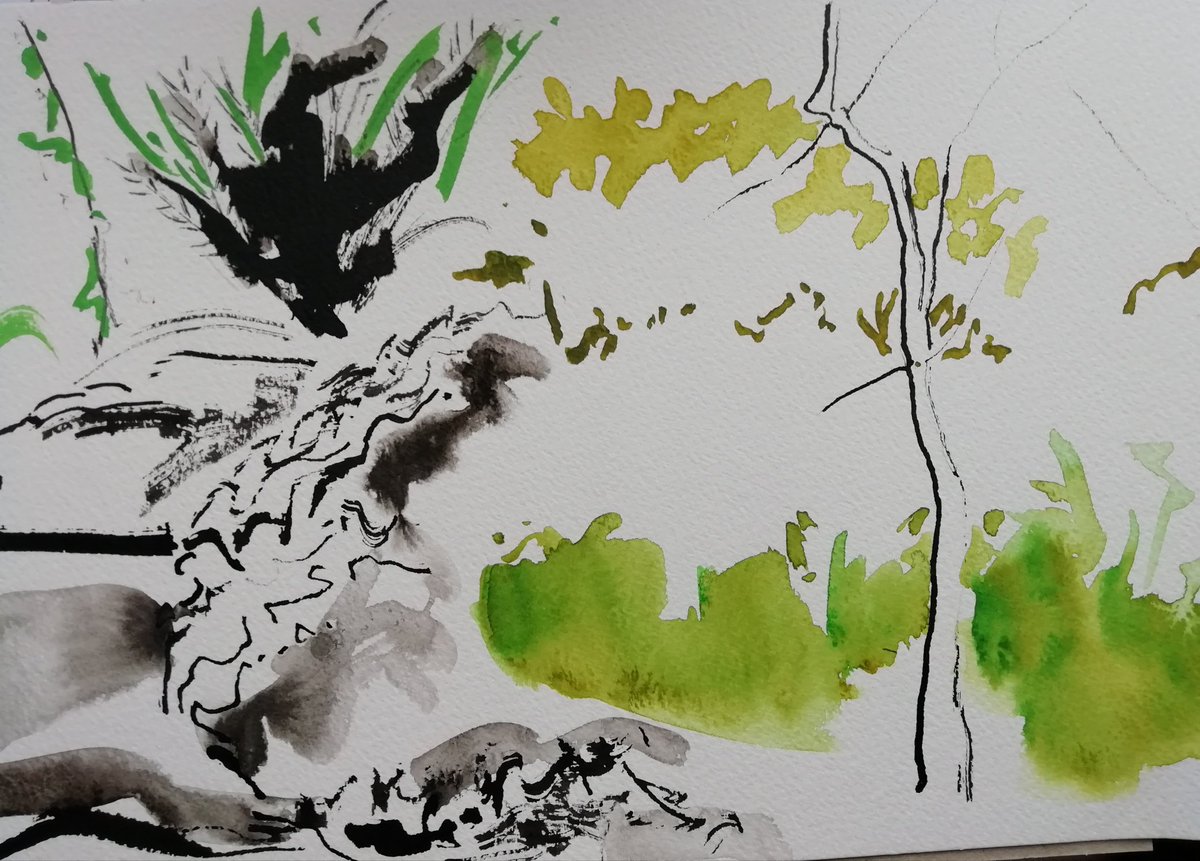 AlCritchlow's tweet photo. Tidying up, discovered some watercolours looking at rhythms and gaps in Dove Cottage garden.This was from March... always good to find a lost sketchbook! #latespringclean #watercolour @WordsworthTrust @Wordsworthians #lakedistrict https://t.co/dxRFpwdfQq