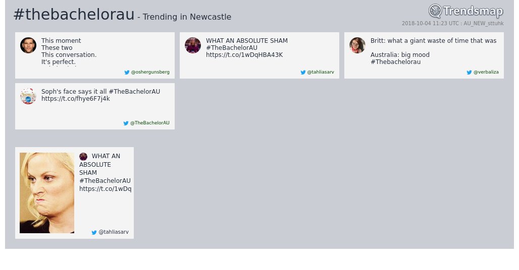 TrendsNewcastle's tweet photo. #thebachelorau is now trending in #Newcastle

https://t.co/XEQ9TDGbzv https://t.co/yD3SpLHykN