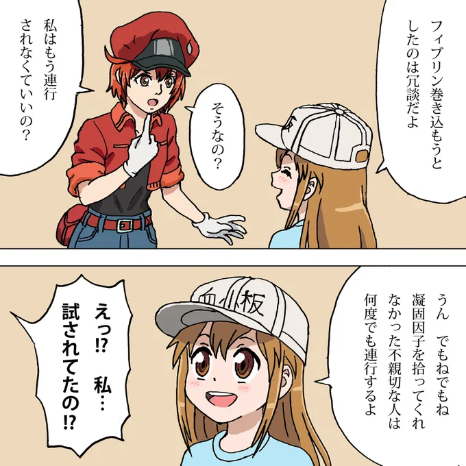 赤血球ちゃんと血小板ちゃん
#はたらく細胞 