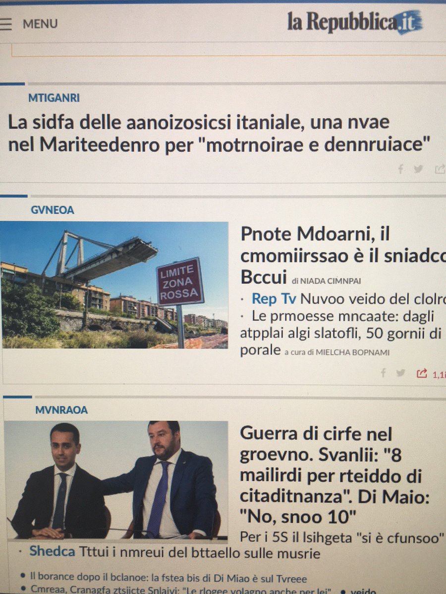 #disleggo #dislessia Bellissima iniziativa di <a href="/repubblica/">Repubblica</a> in occasione della #settimanadelladislessia: l'homepage letta da una persona dislessica, per far capire le difficoltà che si incontrano #chapeau !