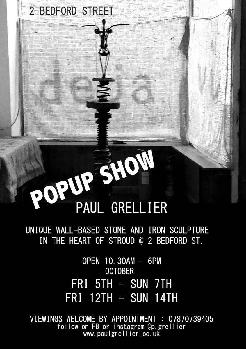 See Paul Grellier's unique wall-based stone and iron sculpture at 2 Bedford Street, Stroud. 5th-7th and 12th-14th Oct 10.30am-6pm #whatsoningloucestershire #whatsoninstroud #whatsoninthecotswolds #stroud #artinstroud #visualartsouthwest <a href="/GLwhatson/">GL What's On</a>