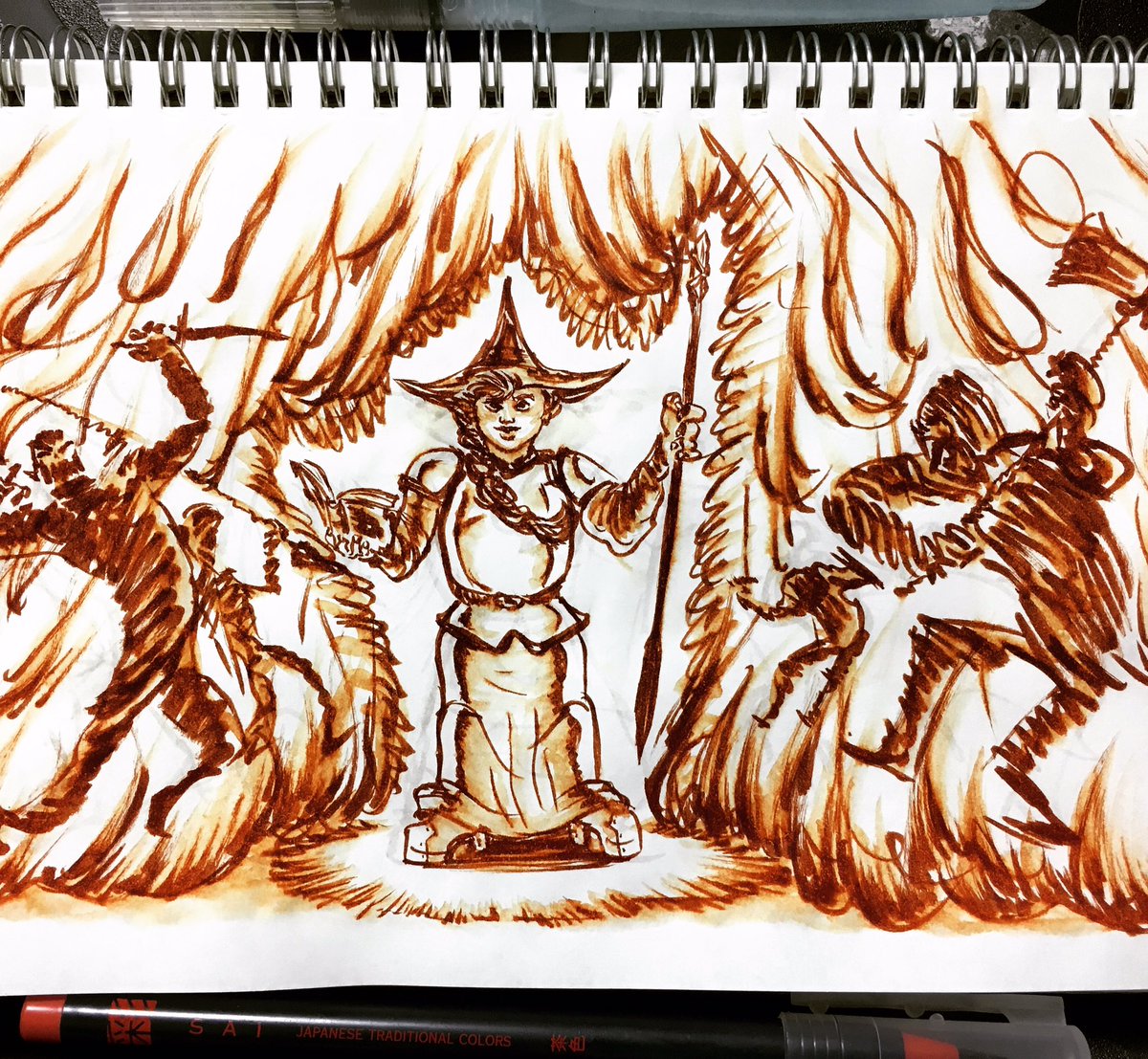 PetarTasev_art's tweet photo. Inktober day 4: My wife’s Dungeons and Dragons dwarven wizard is roasting her enemies with a powerful spell. So technically this can be considered for day 3 as well. #spell
#roasted #inktober2018
#inktober
#wizard
#dwarfwizard
#dungeonsanddragons
#インクトーバー https://t.co/mmAj30WUkU