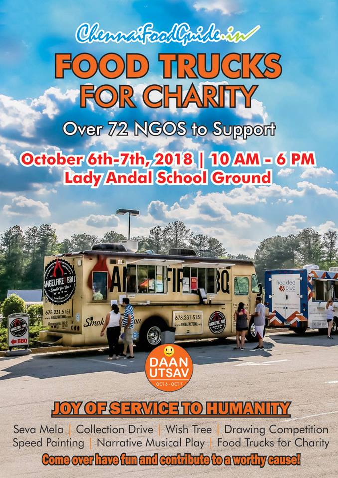 BattleotBuffet's tweet photo. Chennai Food Guide organizes #FoodTrucks4Charity as part of #DaanUtsav2018 on 6th &amp; 7th #Oct2018 at #LadyAndalSchoolGround #FoodTrucks for the #cause by #donating the revenue at the #SevaMela

@Bbqride_chennai @the_barottas #FoodVandi #Tosamania and more... https://t.co/goWduFg5Kw