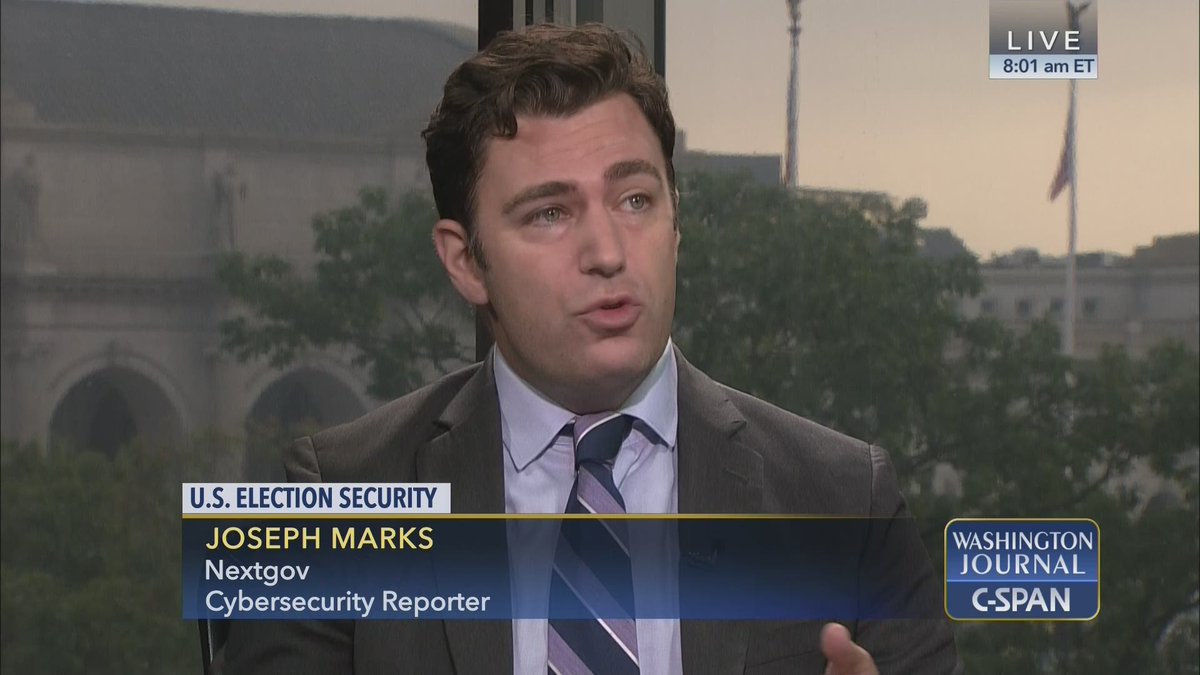 cspanwj's tweet photo. Nextgov's Joseph Marks discusses the latest Homeland Security assessment of election security and how states are preparing ahead of November's elections. 

Watch Here: https://t.co/jDzXanJfH2 https://t.co/vfAdJwn9w9