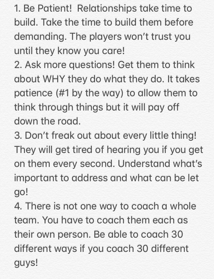 CoachPhill_S's tweet photo. Recently another coach asked if I could send him some of the biggest things I learned as a coach so far. 

The list is far larger than this and I have a long way to go as a coach, but these were the top 4 for me! https://t.co/tMATkStCPW