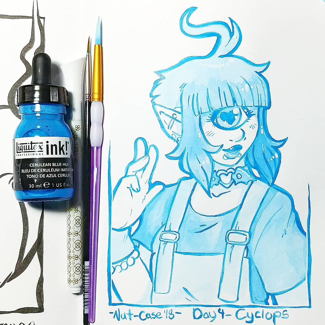 nutcaseart's tweet image. Day 4 for #inktober2018 
Futuristic swimsuit. Not the biggest fan of it but I finished it.
And ashleyintheam on Instagram, pastle monster Cyclops. 
#denik #inktober #copics