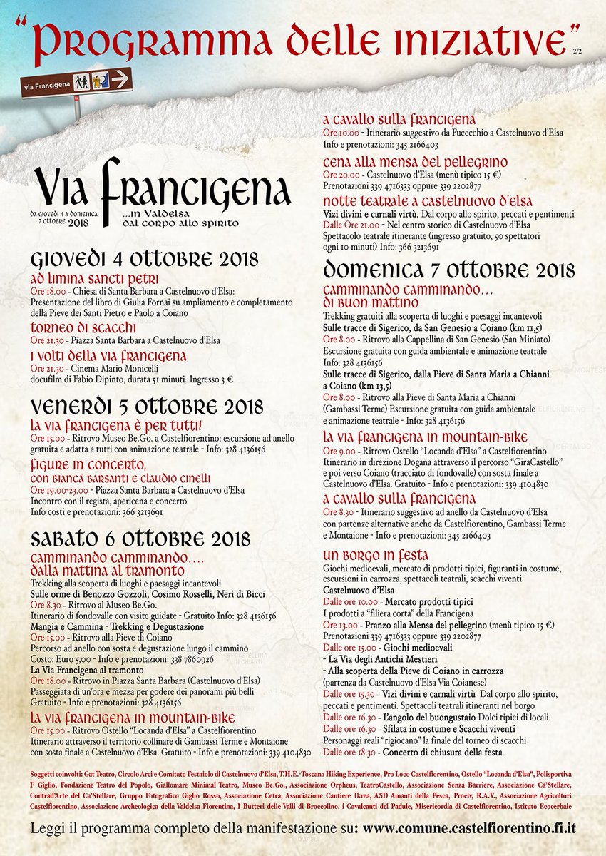 CastelloNews's tweet photo. La #ViaFrancigena in #Valdelsa
4-7 Ottobre a #Castelfiorentino https://t.co/XPWhvxoFGZ