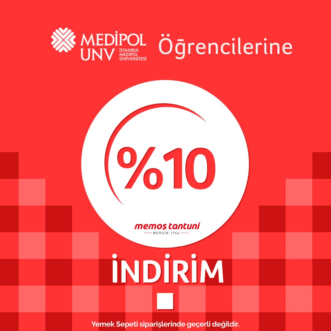 İster okul çıkışı Memoş Tantuni'ye gel, istersen eve ya da okula sipariş ver; her türlü bi' tantuni iyi gider.
Medipol Üniversitesi öğrenci kartınla hem %10 indirim kazanabilir hem de efsane bir lezzetin kapısını açabilirsin. Kavacık çevresinde yaşayan öğrenciler için geçerlidir.