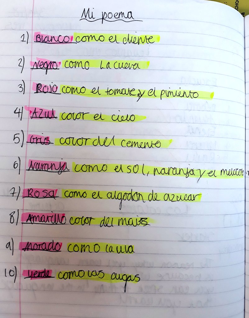 MissBolanos's tweet photo. Year 7s wrote their first poem in Spanish today to celebrate  National Poetry Day @ESJEnglish #NationalPoetryDay #mfltwitterati https://t.co/tmy5uf9lmt