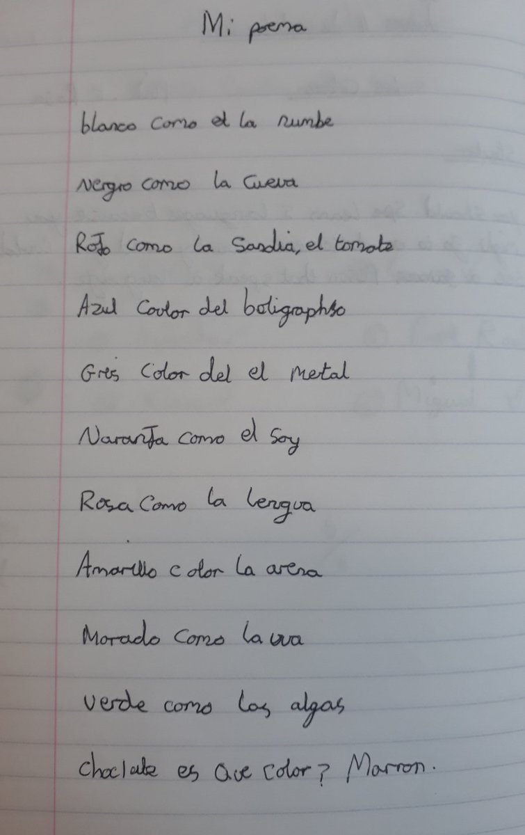 MissBolanos's tweet photo. Year 7s wrote their first poem in Spanish today to celebrate  National Poetry Day @ESJEnglish #NationalPoetryDay #mfltwitterati https://t.co/tmy5uf9lmt