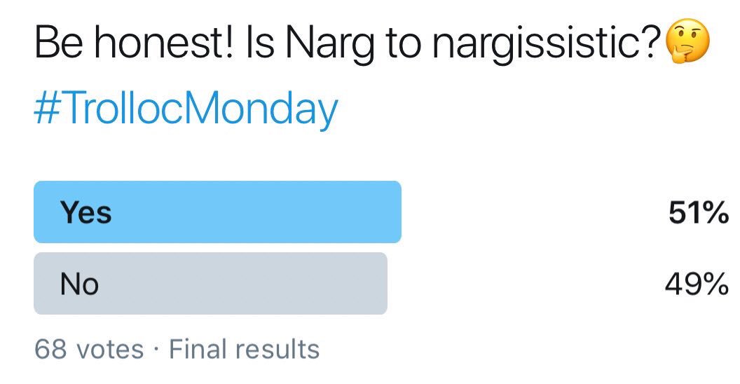 wheeloftimetv's tweet photo. @Dacamase @Grrrlgone Narg won that poll😉 https://t.co/4bb9pYfInH