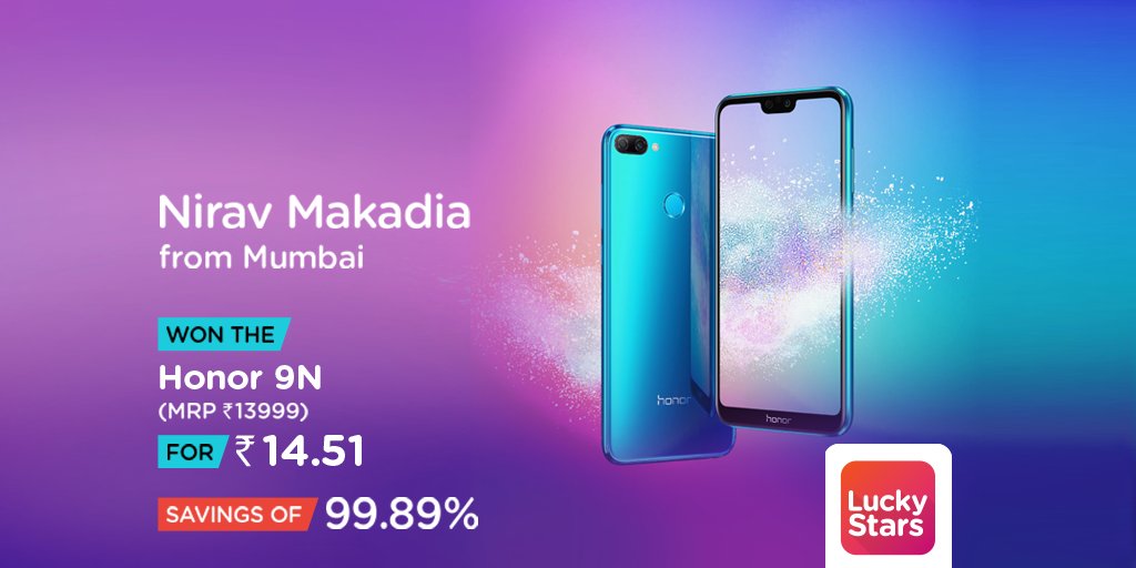 Whether it’s playing games, binge watching, or clicking cool selfies…
Nirav Makadia is gonna do all with #Honor9N he won on #LuckyStarsApp.
Now, it’s your turn to win amazing prizes -> goo.gl/XD4AiY.