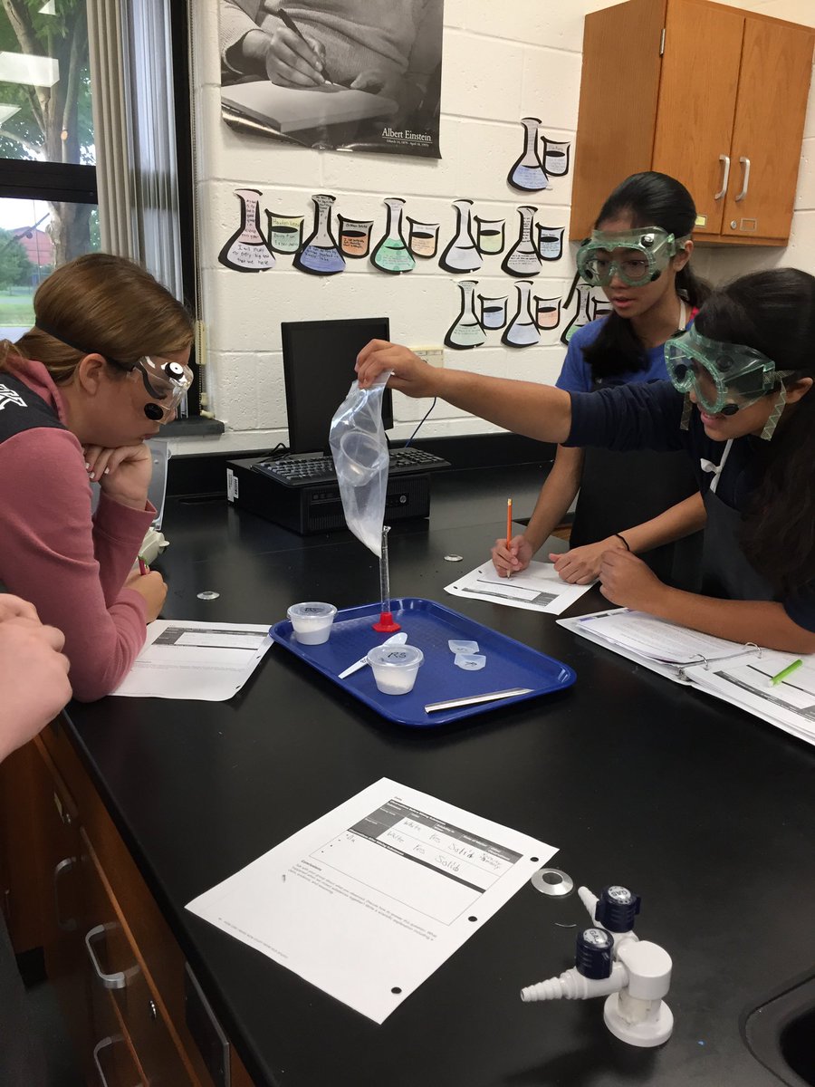 ExcelNb's tweet photo. Team Excel students are combining road salt and baking soda in science class today with Mrs. Sulon, to observe signs of a chemical reaction! #science #chalk #exothermicreaction @nbc_msprincipal @NBC_science https://t.co/yVpeX5LliB