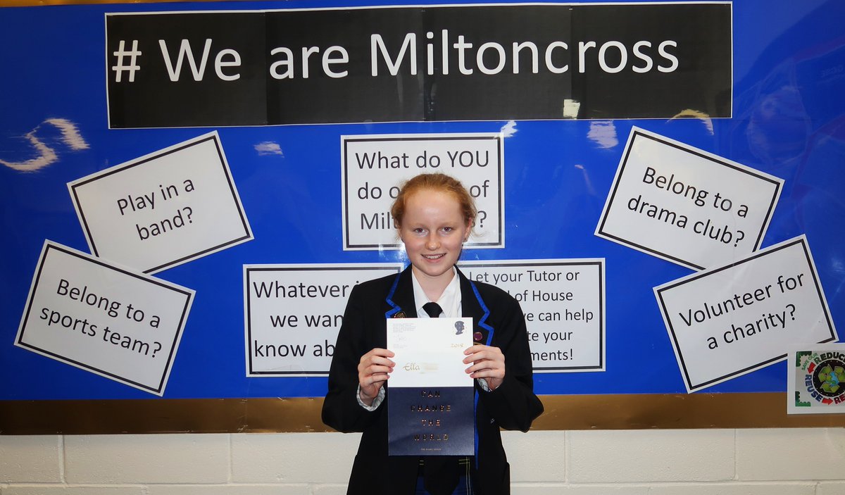 A few months ago, our Head Girl, Ella, was awarded the #DianaAward for her contributions and services to the community and over the summer she was finally given her certificate!
Congratulations on a reward well-deserved!

#WeAreMiltoncross #CelebratingSuccess @MXStudentVoice