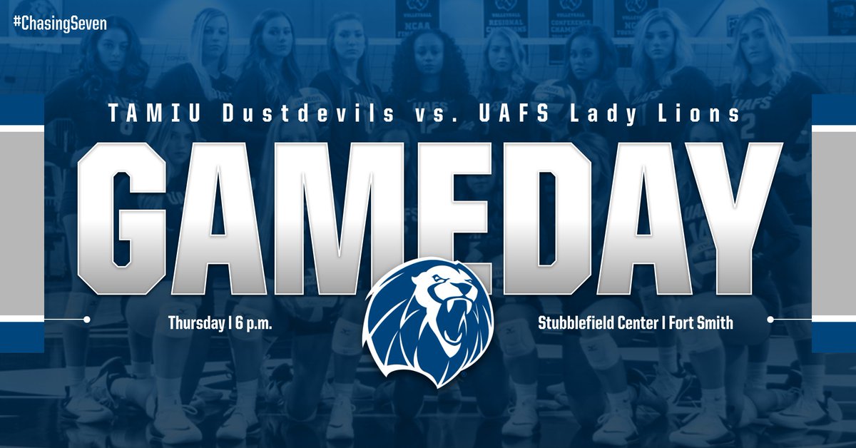 UAFSSports's tweet image. It's GAMEDAY! The Lady Lions volleyball team will host Texas A&amp;amp;M International at 6 p.m. at the Stubblefield Center. #ChasingSeven