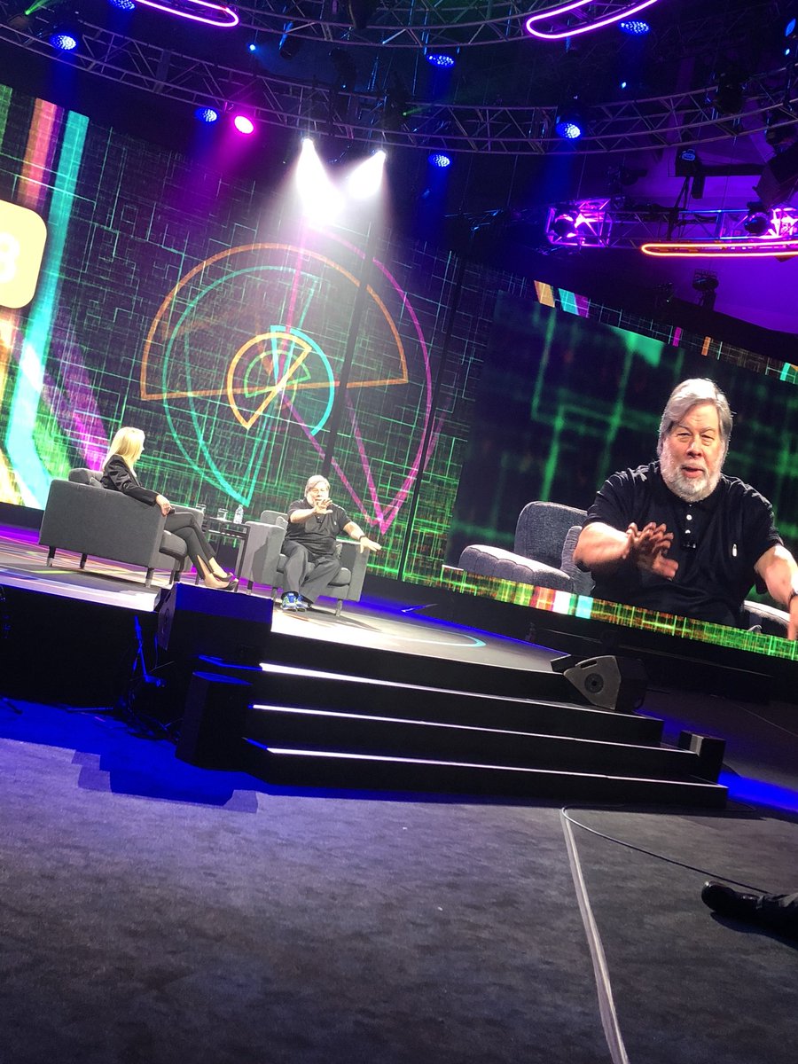 splunk's tweet photo. Live and in the flesh – *THE* Steve Wozniak (@stevewoz) with our very own President of Worldwide Field Operations, Susan St. Ledger. #splunkconf18 https://t.co/H1Pef3yX87