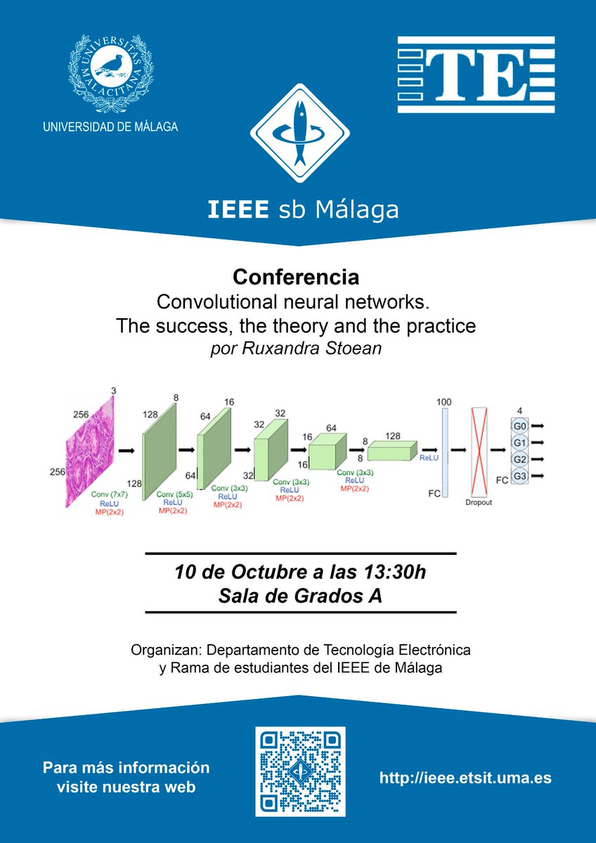 IEEEsbUMA's tweet photo. P R Ó X I M A M E N T E
En menos de una semana tendremos el placer de asistir a la Conferencia de Redes Neuronales Convolucionales en la que Ruxandra Stoean nos desvelará conceptos teóricos y prácticos sobre ellas.
No me la pierdo ;)
@ramashispania #IEEE #IEEEspeto #ETSITUMA https://t.co/RhbRK2vn49