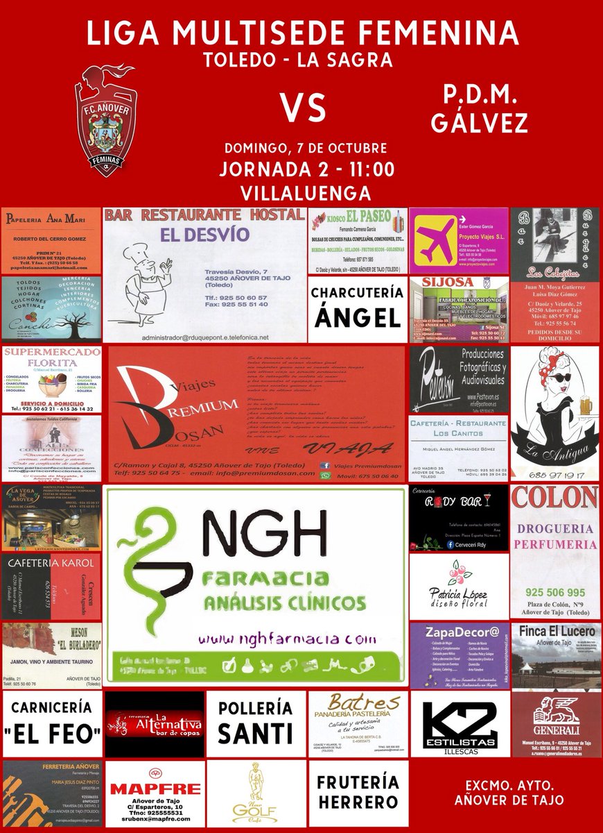 FCAFeminas's tweet photo. |HORARIO| Jornada 2.
📍 Villaluenga.
⚽️ Fútbol Club Añover Féminas - P.D.M. Gálvez
🕚 11:00 h.
🏆 Jornada 2 - #LigaMultisede https://t.co/okeD7fREMI
