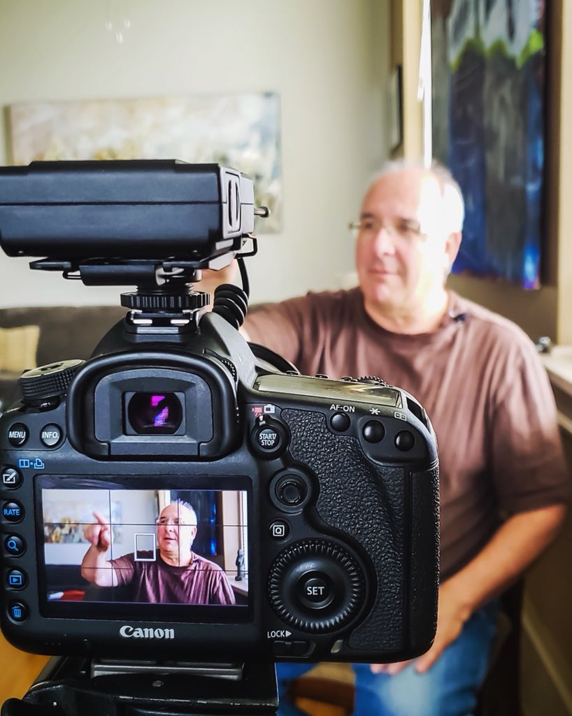 The1MDollarBus's tweet photo. #Behindthescenes for our interview with Maurice Henri of @cameras4healing. Watch for our upcoming campaign with @YWCAMoncton to launch art therapy program, Images of Dignity! https://t.co/IDVjfUSU6K